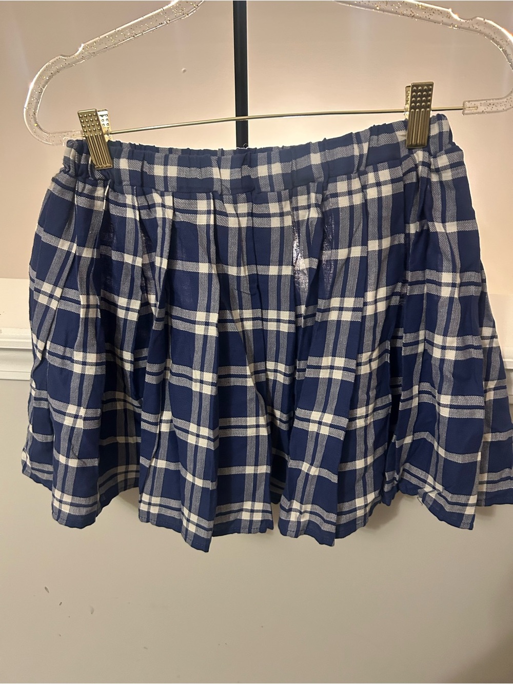 Kensie Girl Navy and White Plaid Pleated Mini Skirt